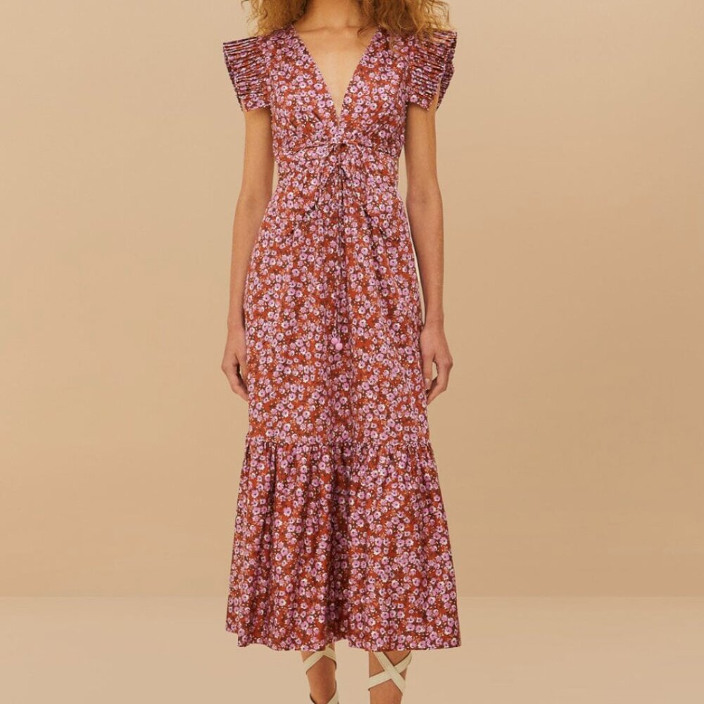 FARM Rio Brown Tiny Yard Butterfly Midi Dress